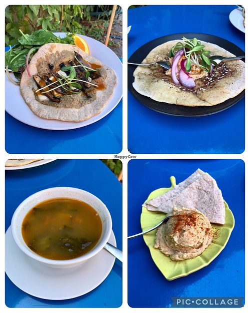 Tuscano Flatbread, Special with hummus, Kale/Potato soup and side hummus  at Terra Veg in Klamath Falls