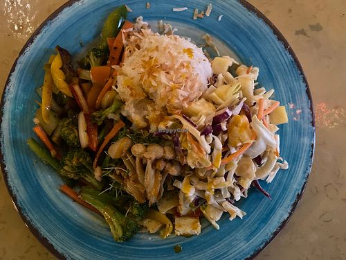 Garden of da children with coconut rice SO GOOD at Ono Luau in Vero Beach