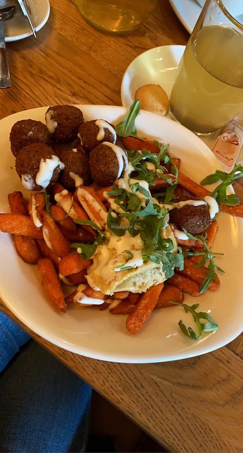 Falafel and hummus poutine with sweet potato fries (~11€)  at Cafe Del Sol in Marl