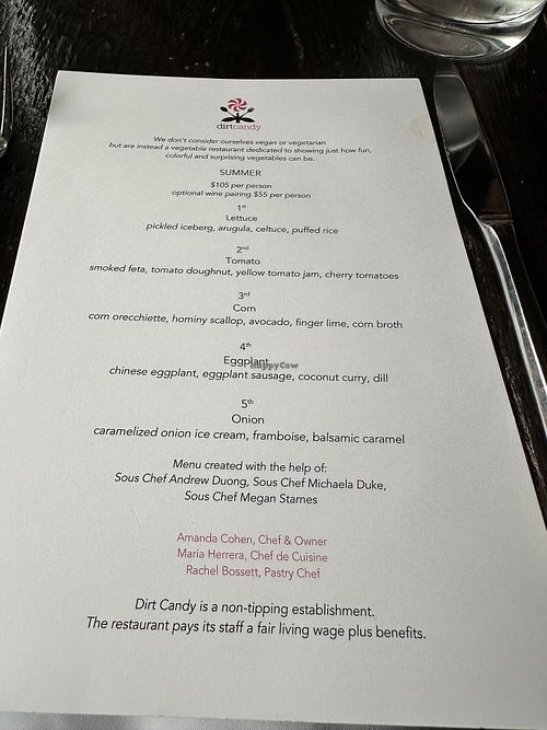 Menu  at Dirt Candy in New York City