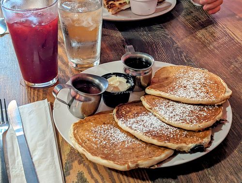 Blueberry Pancakes with Herb & Berry Lemonade at High Note Cafe in Boise