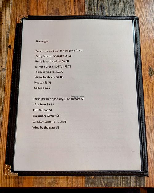 Menu, 27 October 2024 at High Note Cafe in Boise