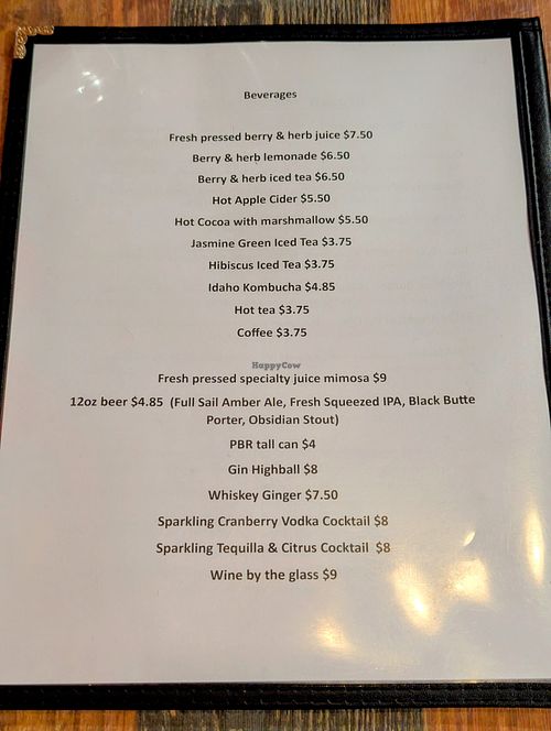 Menu as of 24 November 2024 at High Note Cafe in Boise
