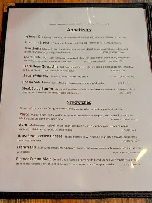 Menu as of 24 November 2024 at High Note Cafe in Boise