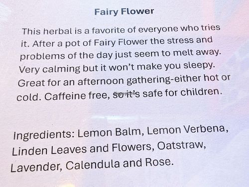 Fairy Flower Tea Description at High Note Cafe in Boise