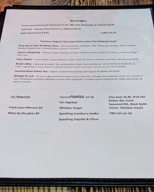 Updated Menu as of 09 March 2025 at High Note Cafe in Boise