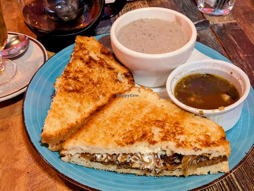 French Dip with Cream of Oyster Mushroom Soup at High Note Cafe in Boise
