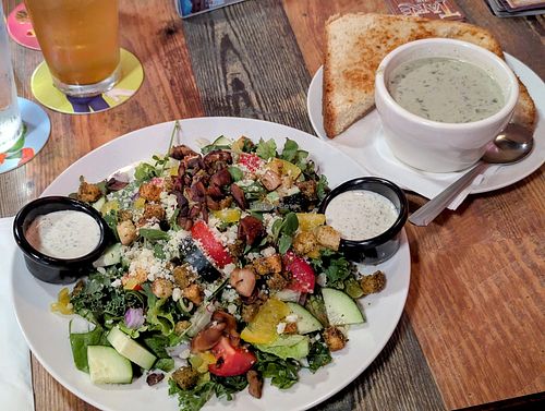 Summer Salad with Ranch and Cream of Spinach Soup (cup size) at High Note Cafe in Boise
