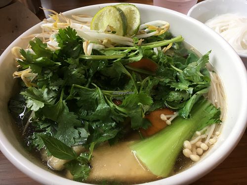 Veggie Pho with Tofu with self serve Pho toppings at Viet-Nomz in Orlando