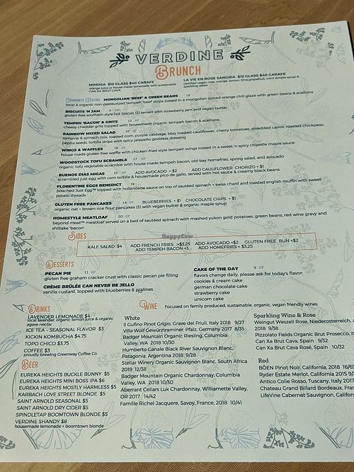 Menu at Verdine in Houston
