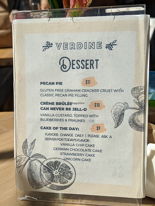 Desserts menu at Verdine in Houston