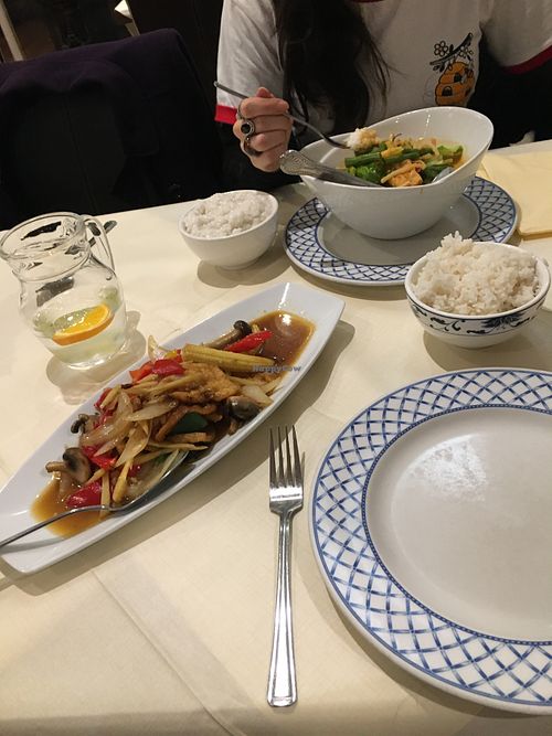 Green tofu curry & stir fried tofu dish  at Rim Nam Thai in Hebden Bridge