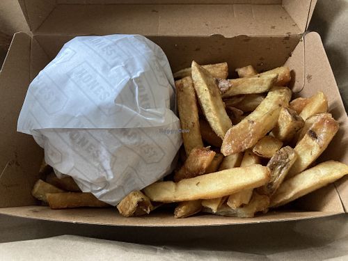 Vegan burger & rosemary chips  at Honest Burgers in Cambridge