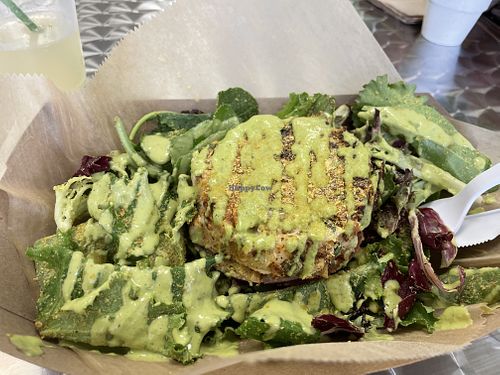 Crab cake  at Seed to Table Vegan Eatery in Venice
