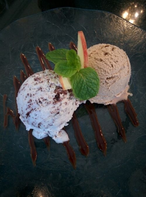 coconut milk ice cream, here is mint chocolate and mocha flavours at Vegetarian House in San Jose