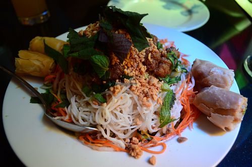 Spring roll noodles - delicious! at Vegetarian House in San Jose