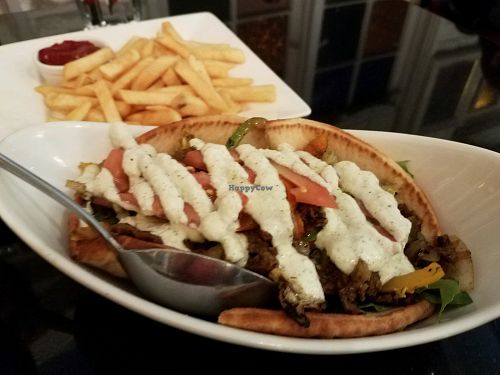 the gyros with a side of fries, game changer! at Vegetarian House in San Jose