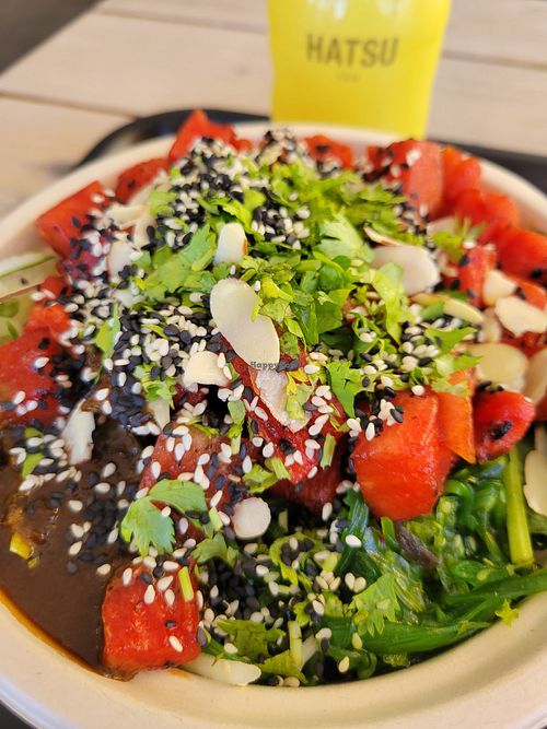 Watermelon Poke with sushi rice at Poke Food Station in Willemstad