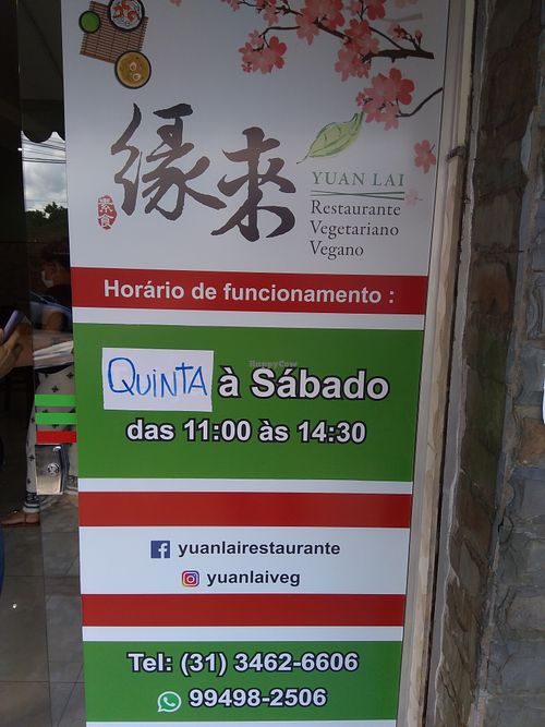 Novo horário de funcionamento. New open hours. at Yuan Lai in Belo Horizonte