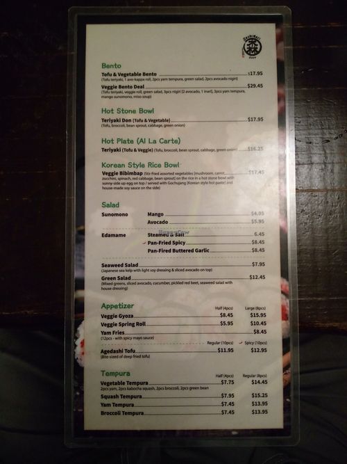 Vegetarian Menu Page 2 at Sushi Mori in Coquitlam