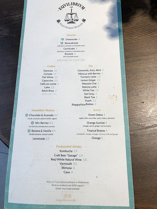 Drink menu   at Eqvilibrivm Cafe in Barcelona