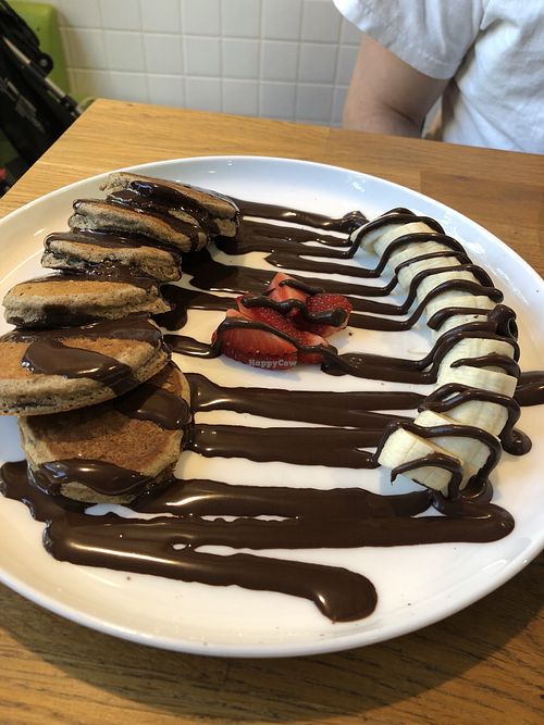Chocolate and banana pancakes at Eqvilibrivm Cafe in Barcelona