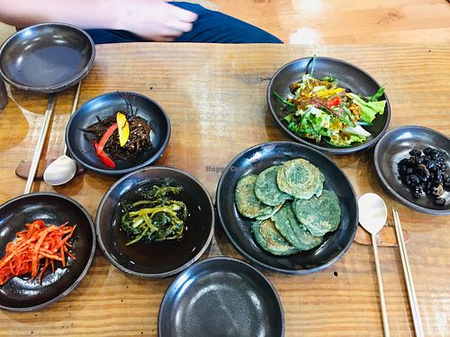 Side dishes. Got spicy kohlrabi pickle instead of kimchi.  at Babiboyak in Jeju
