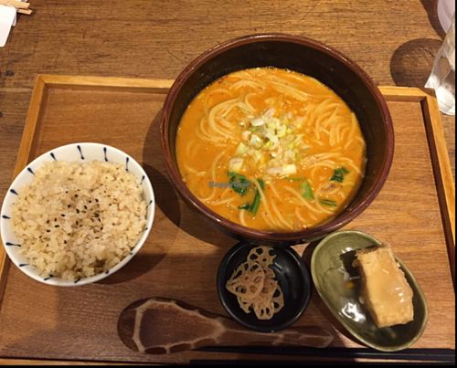 Summer special spicy soup  at Mumokuteki Vegan Cafe in Kyoto