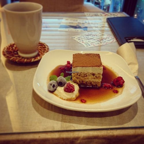 Tofu tiramisu, just a perfect taste ! at Mumokuteki Vegan Cafe in Kyoto