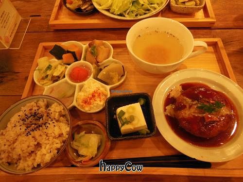 Hamburger Set (my favourite)  at Mumokuteki Vegan Cafe in Kyoto