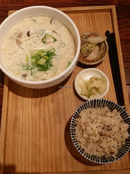 Noodle with rice set at Mumokuteki Vegan Cafe in Kyoto