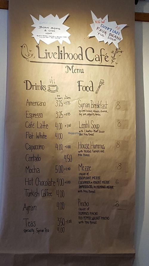 Menu at Livelihood in Toronto