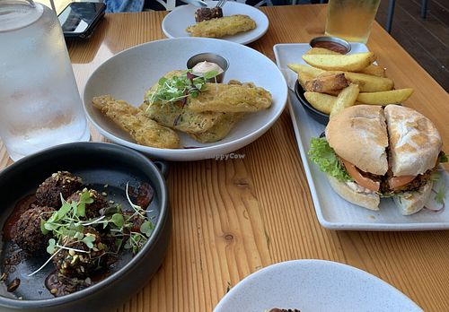 Pickles, ‘meat’ balls and V burger. at The Craft Embassy in Christchurch