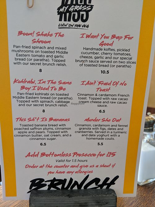 Brunch menu at Kiss My Grass in South West London