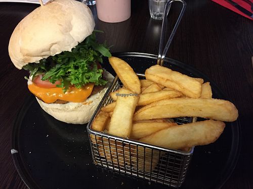 Burger and fries at Euro Kitchen in Fitzroy