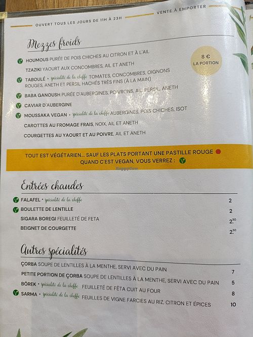 Menu, vegan clearly indicated at Chez Funda in Paris