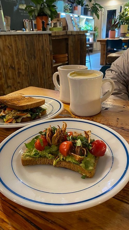 Egg sandwich, avocado toast and turmeric lattes. at Planted in Brooklyn