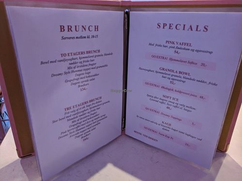 Menu at Dreamy in Copenhagen