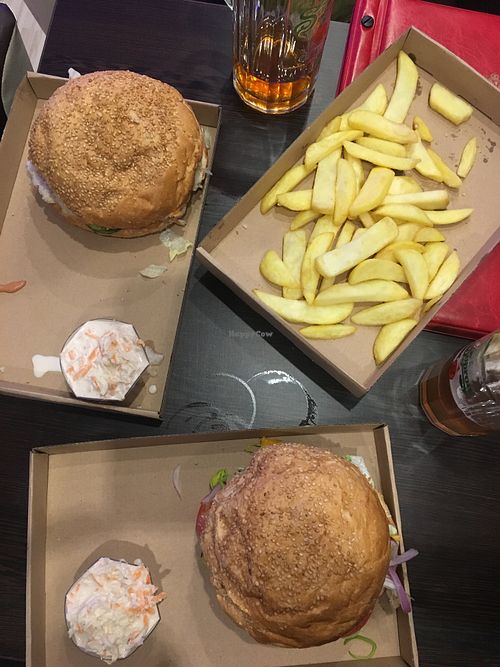 Seitan and tofu cheeseburger  at Vegan Kiraly in Budapest