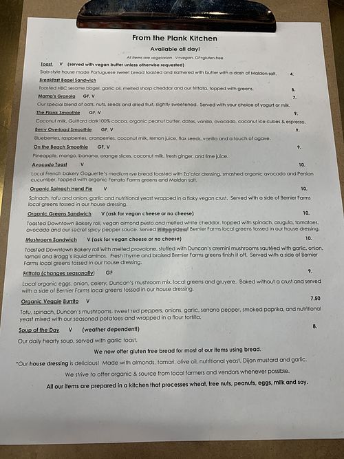 Menu at Plank Coffee in Healdsburg