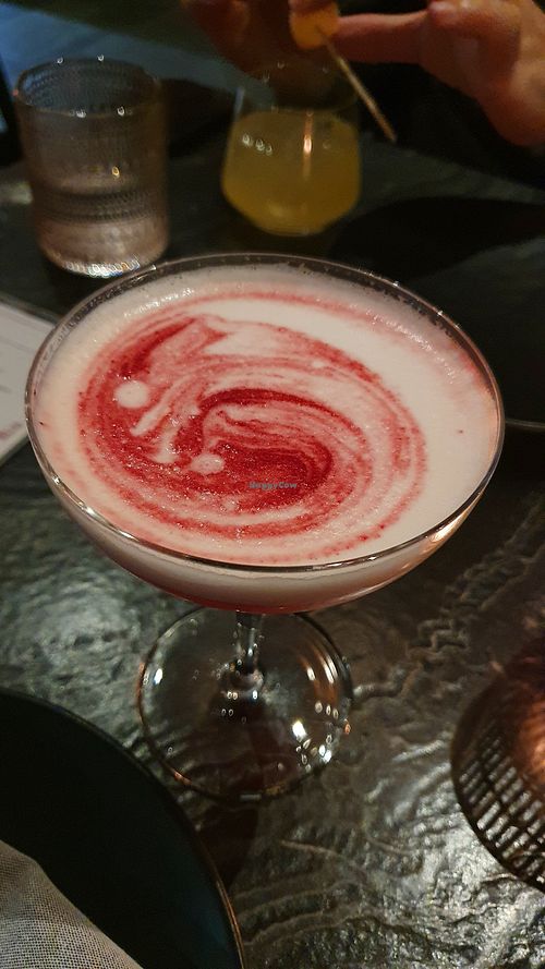 Drink with aqua faba and raspberries 😍 at PLANTA Queen in Toronto