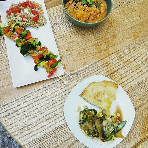 Tortilla, tofu skewers, lentil curry at CReeA in Tarragona