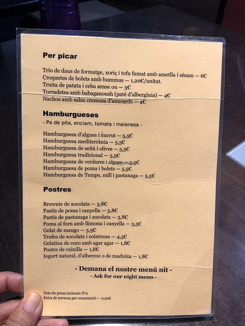 Menu (Catalan) at B12 in Girona