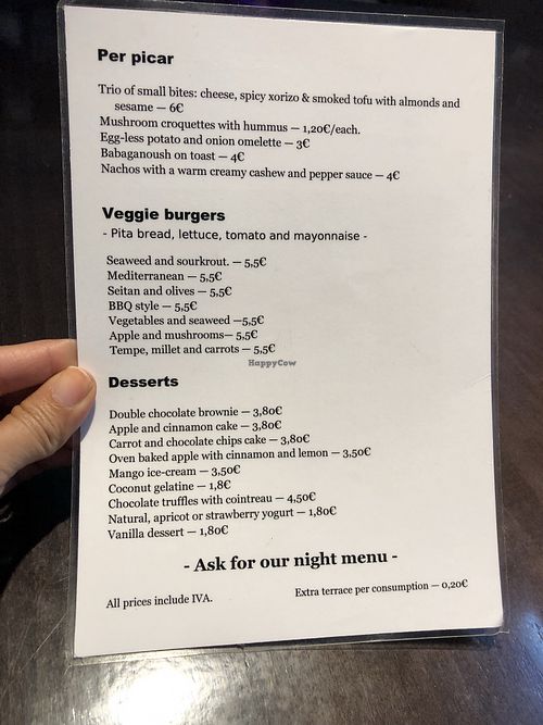 Menu (English) at B12 in Girona