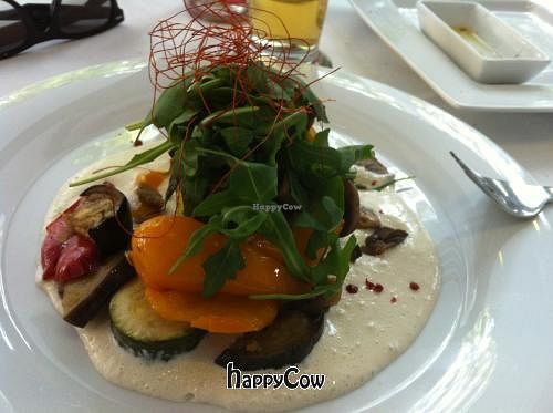 Polenta with mixed vegetables and mushrooms cream at La Mano Verde in Berlin