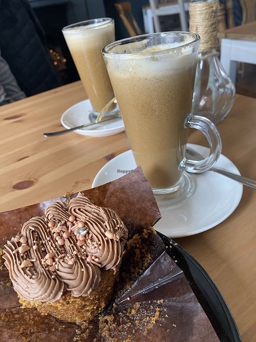 Coffee & Walnut cake and latte  at Jammie Olive Kitchen in Selby