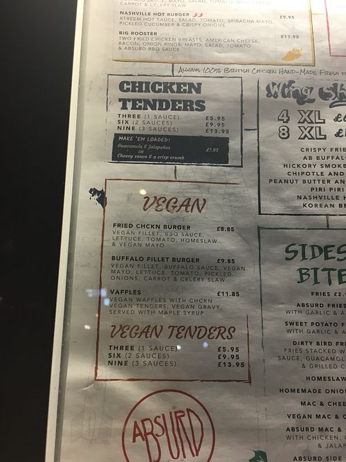 vegan options at Absurd Bird in East London