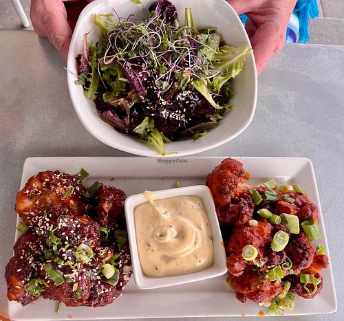 Radical Cauliflower Wings (half & half) with side salad at Pure Kitchen - Kanata in Ottawa