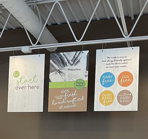 Yellow tags for vegan  at Happy Bellies Bake Shop in Appleton