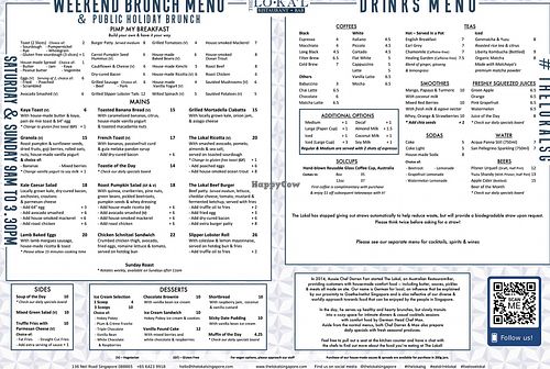 Weekend menu at The LoKal in Central Singapore